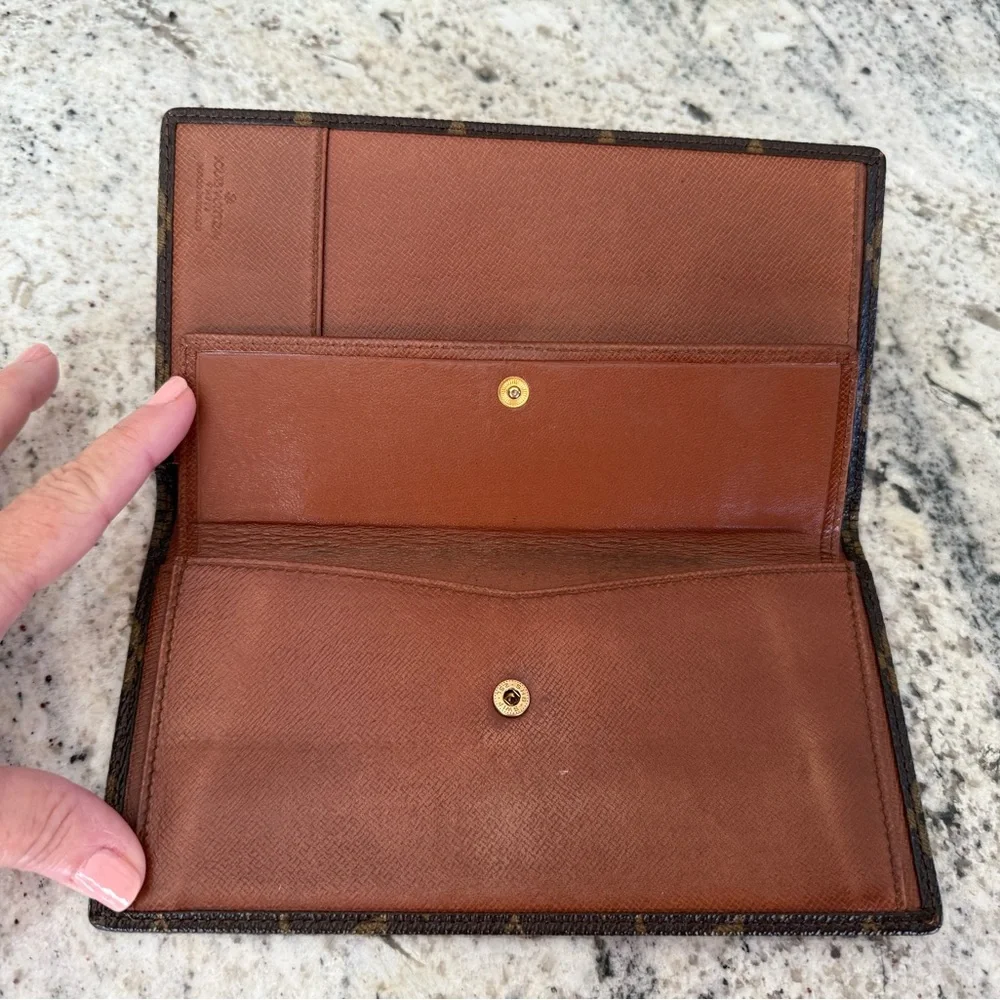 Louis Vuitton LV Monogram Long Wallet Checkbook Vintage Authentic Designer Lux